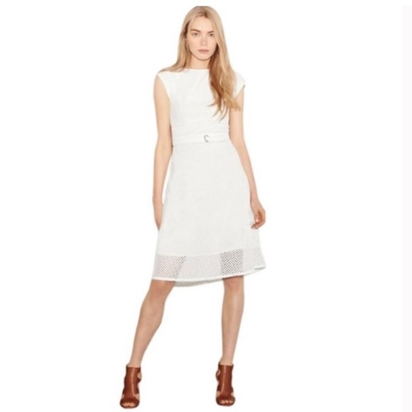 Theory Dresses & Skirts - Women’s THEORY Afala white eyelet fit flare midi dress with matching belt size 8